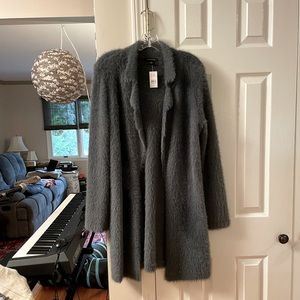 Beautiful grayish blue midi fuzzy sweater coat